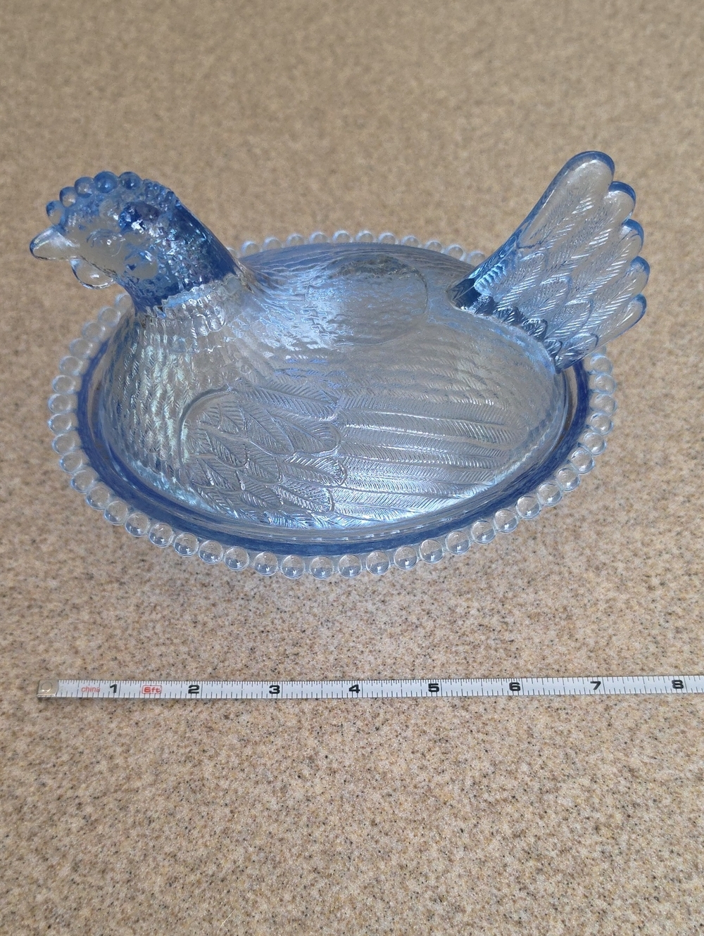 Vintage Indiana Glass Blue Hen on Nest Glass Dish
